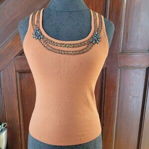 Kenneth Miller Orange Tank Top Women's Beaded Embellished Knit Top Small Beaded